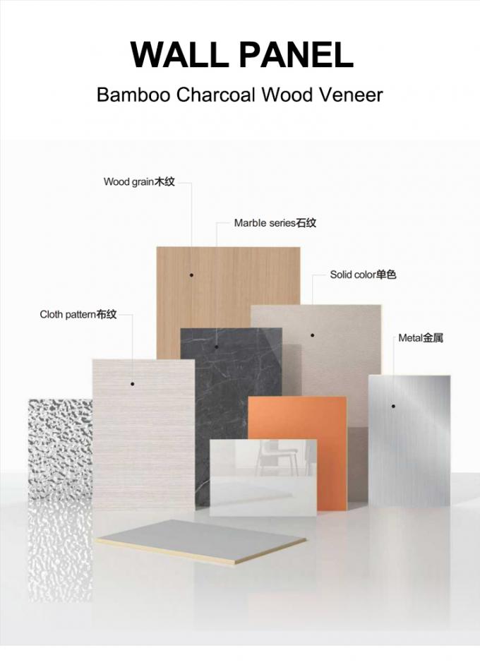 Bamboo Charcoal Wood Veneer PVC Marble Wall Panel 1220 * 2440mm Indoor ...