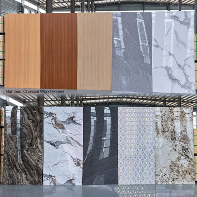 PVC Marble Sheet PET Wall Panel Bamboo Charcoal Wood Veneer For Home TV Background Living Room