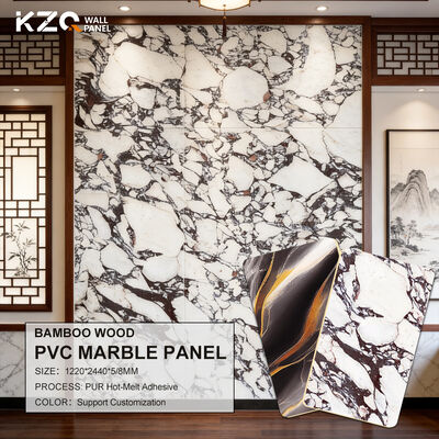Factory Wholesale PVC Marble Wall Panel High Gloss Wood Veneer Bamboo Fiber Wall Panel
