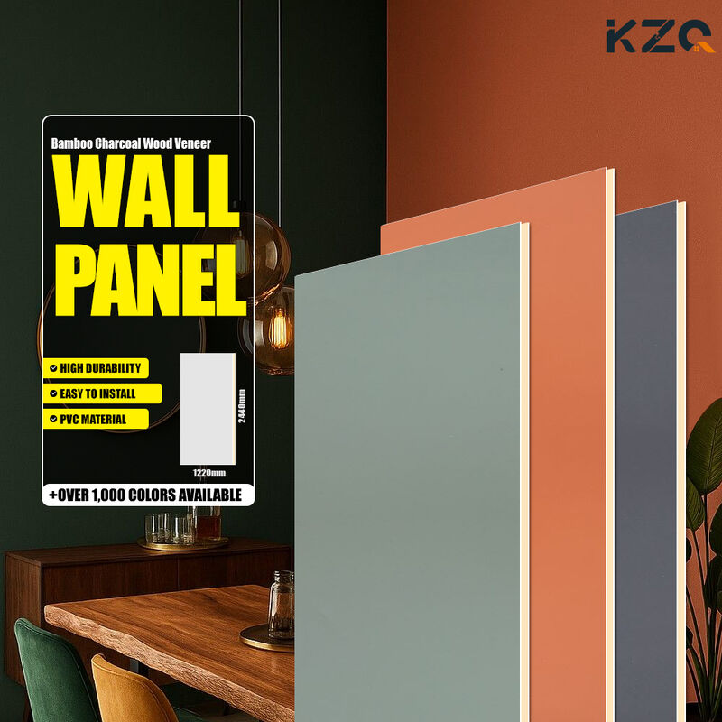 Solid Color PVC Wall Panels Modern Style Eco-friendly Bamboo Charcoal Wood Veneer For Bedroom Living Room