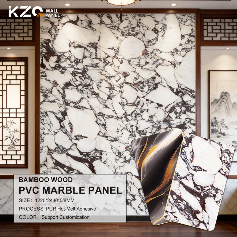 Factory Wholesale PVC Marble Wall Panel High Gloss Wood Veneer Bamboo Fiber Wall Panel