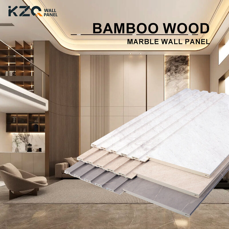 Waterproof Marble Same Color Grille Wood Veneer Bamboo Fiber Wall Panel