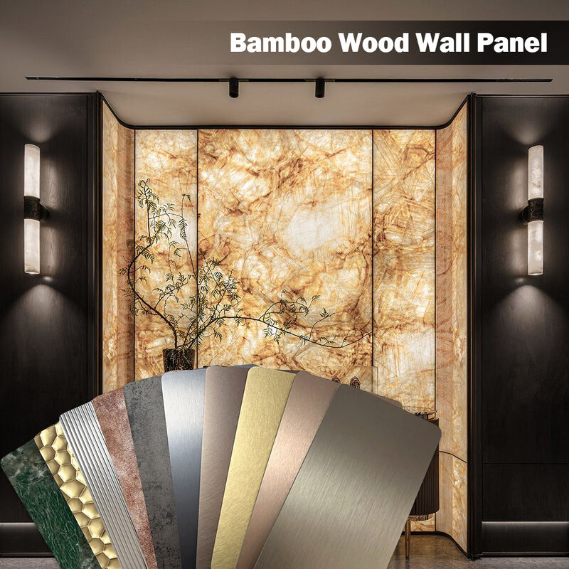 Textured Metal Wood Veneer Bamboo Fiber Wall Panels For Commercial Spaces And Shopping Malls