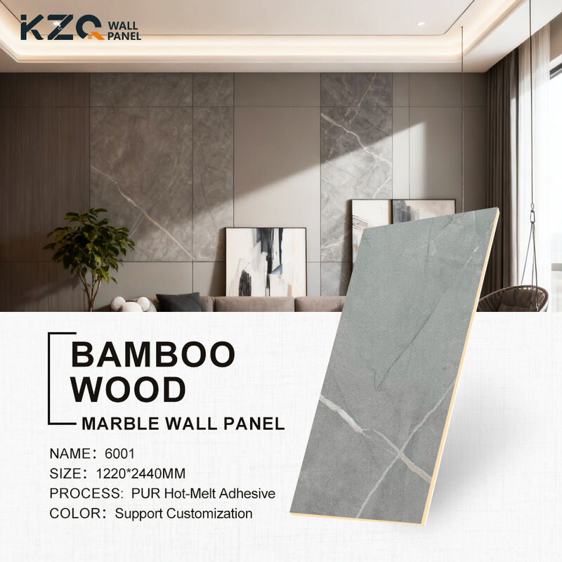 High Density Bamboo Wood Fiber Veneer PET Marble Wall Panel Interior Decoration Board