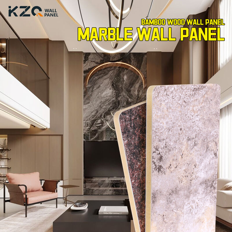 Luxury Marble Wall Panels With Bamboo Wood Fiber Veneer Are Ideal For TV Feature Walls